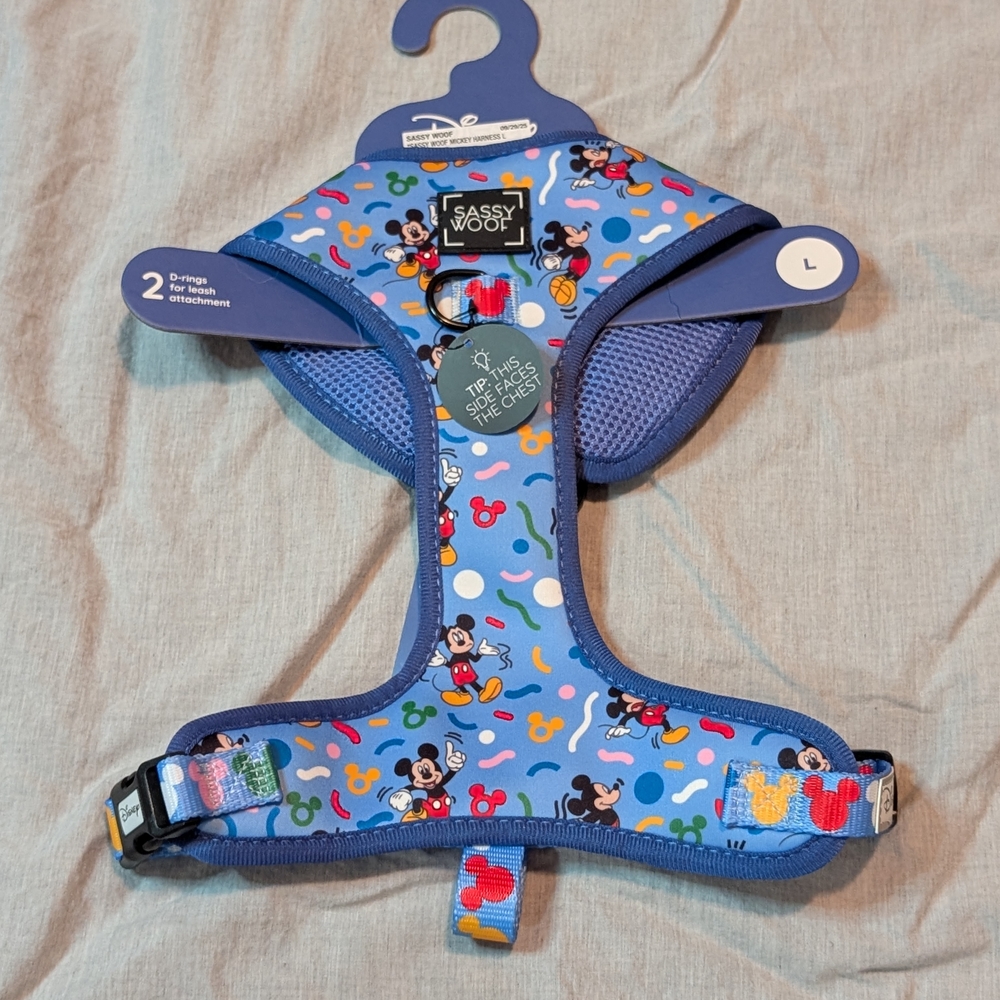 Sassy Woof, Disney Mickey Blue Dog Harness, Size Large